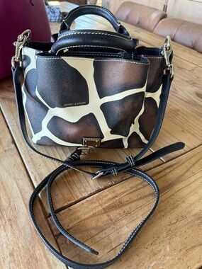 Dooney & Bourke Black, Brown, Cream Giraffe-Print Leather Tote small and mighty